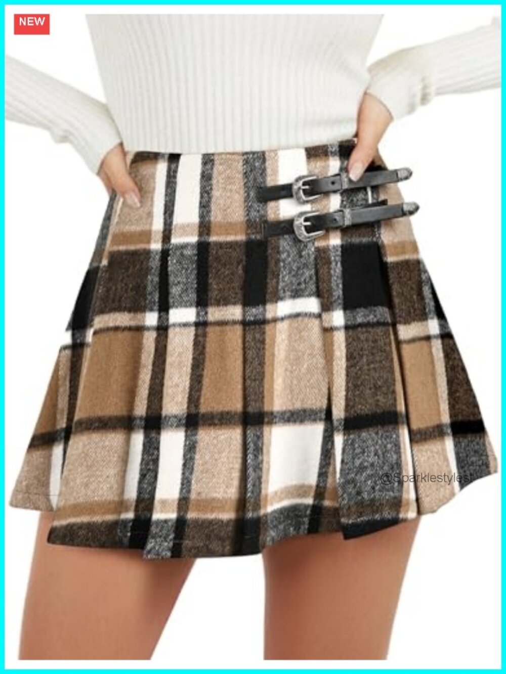 Women's Pleated Plaid Mini Skirt with Built-In Shorts High Waisted A-Line Skater